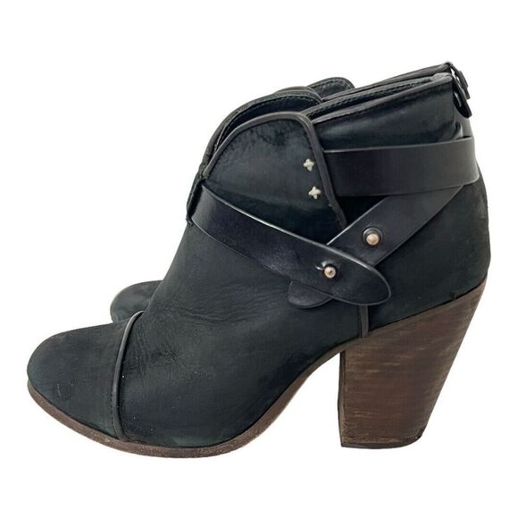 Rag & Bone Harrow Ankle Boots Black Leather Size 37 Ankle Strap Booties - Picture 4 of 9